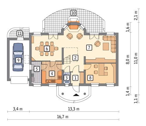Rzut parteru POW. 107,3 m²