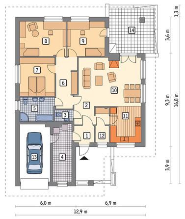RZUT PARTERU POW. 123,5 m²